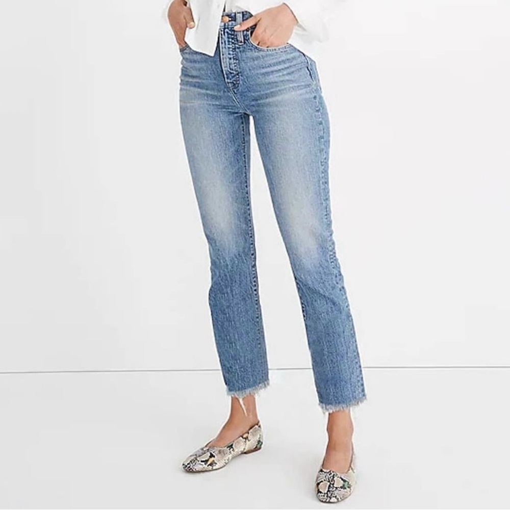 Madewell Women's The Perfect Vintage Crop Blue Denim Jean Raw Hem Size 24